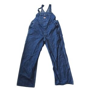Red Kap Mens Denim Bib Overalls Dark Wash Workwear 48x32 BD10DN Utility Pants